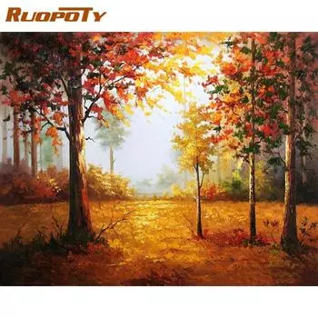 RUOPOTY Рамка Красочная осень DIY Набор для рисования по номерам Пейзаж Современная картина по номерам Ручная роспись маслом для дома