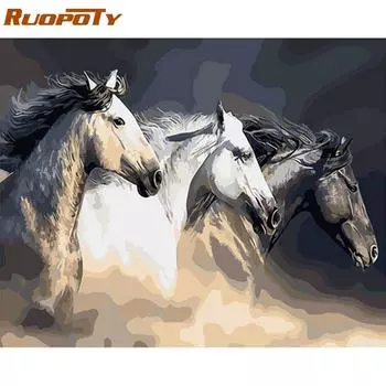 RUOPOTY Рамка Лошадь DIY Картина по номерам Набор животных Раскраска по номерам Настенная картина Акриловая краска на холсте Домашний декор 40x50CM NO Frame