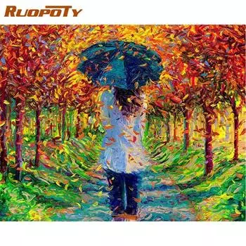 RUOPOTY рамка «Опавший лист и девушка», картина «сделай сам», по номерам, настенная художественная картина, акриловая картина на холсте для домашнего декора, работа 40x50CM NO Frame