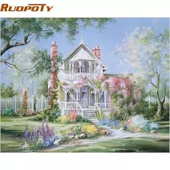 RUOPOTY Рамка Пейзаж Дом DIY Картина по номерам ручная роспись маслом Главная Настенная картина для гостиной 40x50 см 40x50CM NO Frame