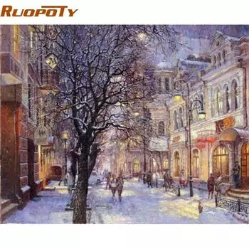 RUOPOTY рамка Рождественский пейзаж DIY картина по номерам ручная роспись маслом домашний декор для украшения комнаты произведения искусства 40x50 40x50CM NO Frame