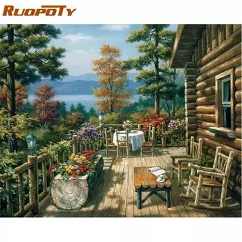 RUOPOTY рамка сад DIY картина по номерам Современная настенная живопись ручная роспись маслом на холсте для гостиной уникальный подарок 40x50CM NO Frame