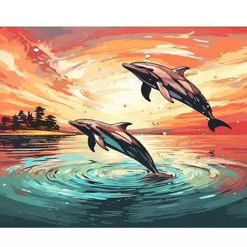 RUOPOTY Рамка «сделай сам», картина по номерам, дельфины, животные, картина по номерам, ручная роспись, акриловая краска на холсте для подарка «сделай сам», 40x50 см 40x50cm NO Frame