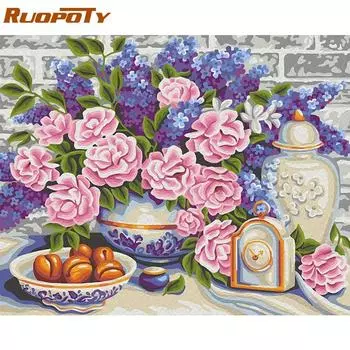 RUOPOTY Рамка «сделай сам», картина по номерам, набор «Цветение вишни», акриловая краска по номерам, холст, картина для домашнего декора, уникальный подарок 40x50CM NO Frame