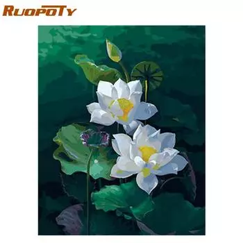 RUOPOTY Рамка «сделай сам», краска по номерам, цветок лотоса, картина по номерам, набор для взрослых, ручная роспись, картина маслом для дома, подарок «сделай сам» 40x50CM NO Frame