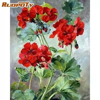 RUOPOTY Рамка «сделай сам», набор для рисования по номерам, красные цветы, акриловая краска на холсте, подарок «сделай сам», домашний декор, настенное ремесло ручной работы 40x50CM NO Frame