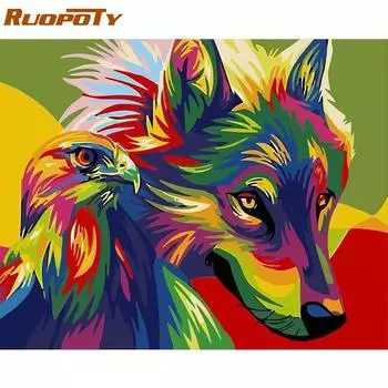 RUOPOTY рамка волк DIY картина по номерам набор животных раскраска по номерам настенная художественная картина для домашнего декора уникальный подарок 40x50 см