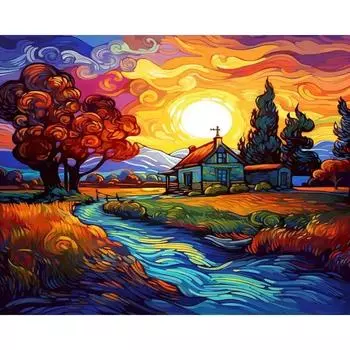 RUOPOTY Рамка закат пейзаж DIY картина по номерам Современная настенная художественная картина раскраска по номерам уникальный подарок краска по номерам 40x50cm NO Frame