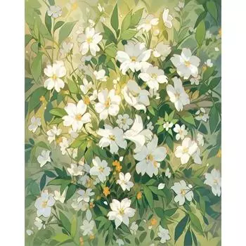 Ruopoty Раскраска по номерам Белый цветок для взрослых Картина по номерам Весенний пейзаж Акриловая краска на холсте DIY Домашний декор 40x50cm NO Frame