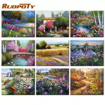 RUOPOTY раскраска по номерам цветок DIY рамка ручная роспись настенная краска по номерам садовый пейзаж для гостиной 40x50cm NO Frame