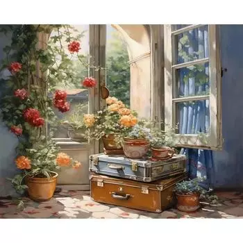 Ruopoty раскраска по номерам цветы дом пейзаж DIY рамка картина маслом рисунок на холсте украшение дома 40x50 см 40x50cm NO Frame