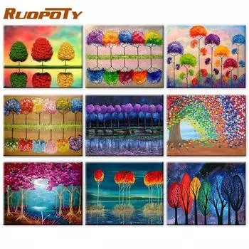 RUOPOTY раскраска по номерам дерево пейзаж на холсте ручная роспись уникальный подарок краска по номерам озеро для гостиной 40x50cm NO Frame