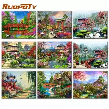 RUOPOTY Раскраска по номерам Дом Пейзаж Ручная роспись Стены Искусство Уникальный подарок Краска по номерам Сад Детская комната Декор 40x50cm NO Frame