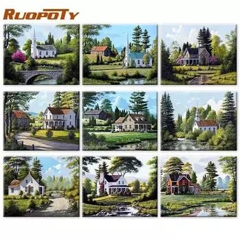 RUOPOTY раскраска по номерам домашний пейзаж ручная роспись на холсте уникальный подарок картина сад для гостиной 40x50cm NO Frame