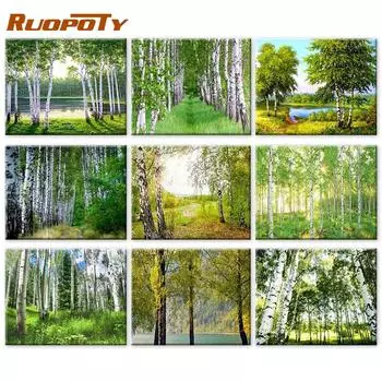 RUOPOTY раскраска по номерам лесной пейзаж ручная роспись настенное искусство уникальный подарок картина по номерам дерево для гостиной 40x50cm NO Frame