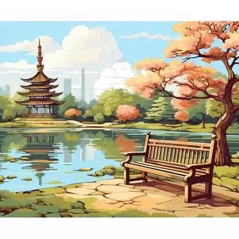Ruopoty раскраска по номерам, маленький мост и пейзаж с текущей водой, краска по номерам на холсте, украшение для дома 40x50 см 40x50cm NO Frame
