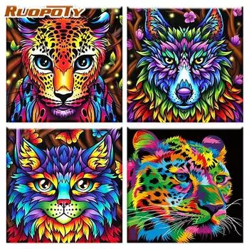 Ruopoty раскраска по номерам тигр животное на холсте уникальный подарок эстетическая акриловая картина по номерам леопард для гостиной 40x50cm NO Frame