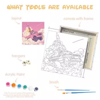 RUOPOTY Раскраска по номерам в рамке для взрослых Машина своими руками Искусство и ремесла Раскраска по номерам для начинающих Набор для акриловой живописи Поделки своими руками 20x20cm with frame