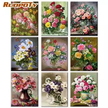 RUOPOTY рисунок по номерам цветок картина на холсте DIY рамка настенная картина по номерам ромашка для гостиной 40x50cm NO Frame