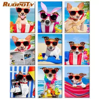 Ruopoty рисунок по номерам собака ручная роспись настенное искусство уникальный подарок DIY рамка краска по номерам животное декор для детской комнаты 40x50 см 40x50cm NO Frame