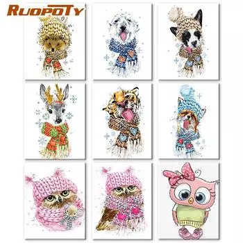 Ruopoty рисунок по номерам сова на холсте DIY рамка уникальный подарок настенная картина по номерам лиса животное для гостиной 40x50cm NO Frame