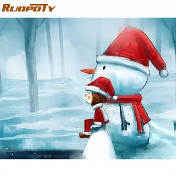 RUOPOTY Рождественская картина DIY Наборы для рисования по номерам Пейзаж Современная ручная роспись маслом для домашнего декора Произведение искусства 40x50CM NO Frame