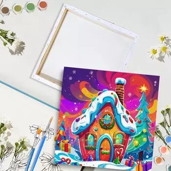 RUOPOTY Рождественский снежный домик в рамке для рисования по номерам Набор для начинающих Стартовые наборы Акриловые краски Рисунки на холсте для взрослых Картина по номерам для дома 20x20cm with frame