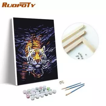 RUOPOTY ручная роспись рисунок по номерам тигр на холсте акрил уникальный подарок настенная раскраска по номерам животное для гостиной 40x50CM NO Frame