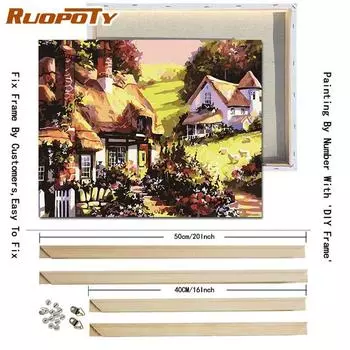 Ruopoty с DIY рамкой, домашний пейзаж, сделай сам, картина по номерам, акриловая настенная живопись, пейзаж, холст, картина для декора гостиной, искусство