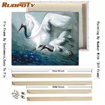 Ruopoty с DIY рамкой Животные DIY цифровая картина маслом по номерам красочная картина маслом Современная настенная живопись холст для домашнего декора