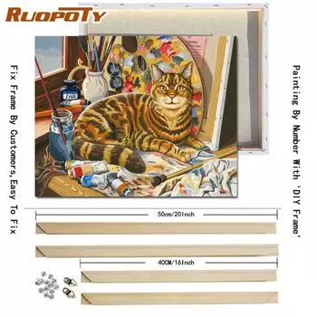 Ruopoty с DIY рамкой Животные DIY картина по номерам Современная настенная живопись на холсте ручная роспись маслом для украшения дома