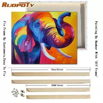 Ruopoty с DIY рамкой Животные DIY картина по номерам акриловая картина ручная роспись маслом настенная живопись холст для домашнего декора 40x50 см