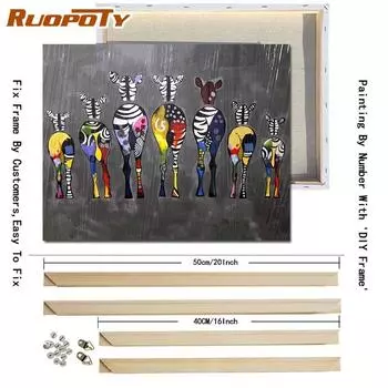 Ruopoty с DIY рамкой животные картина маслом DIY картина по номерам Современная настенная живопись на холсте ручная роспись домашний декор 40x50 см