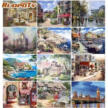 Ruopoty садовая картина «сделай сам», набор для рисования по номерам, пейзаж, акриловый холст по номерам для дома, художественная картина, краска 40x50 см