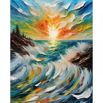 RUOPOTY Schilderen Op Number Met Frame Tekening Op Number Oceaangolven Abstract Huisdecor Digital Schilderij Op Canvas 40x50cm NO Frame