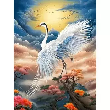 Ruopoty, современная картина по номерам для взрослых, белый журавль на холсте, масло, ручная роспись, художественные животные, наборы для рисования по номерам, домашний декор 40x50cm NO Frame