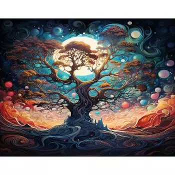Ruopoty, современная картина по номерам, ручная работа, рисунок, луна, ночное дерево, поделки, домашний декор, подарок для взрослых, 40x50 см/16x20 дюймов без рамки 40x50cm NO Frame