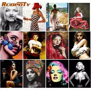 Ruopoty Современная женская картина по номерам, ручная работа, украшение для дома, рисунок, картина на холсте для домашнего декора 40x50 см