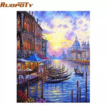RUOPOTY Венеция закат морской пейзаж DIY картина по номерам Современная настенная живопись на холсте акриловая краска по номерам уникальный подарок для домашнего декора 40x50CM NO Frame