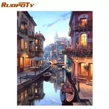 RUOPOTY вода городской пейзаж DIY картина по номерам современное настенное искусство холст ручная роспись маслом домашний декор произведения искусства 40x50 см 40x50CM NO Frame