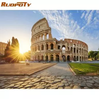 RUOPOTY Замок Рамка Diy Живопись по номерам Пейзаж Акриловая краска По номеру Настенная художественная картина Ручная роспись для домашнего искусства 40x50CM NO Frame