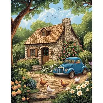 RUOPOTY Живопись по номерам Сельский коттедж Акриловые краски Картины Художественные принадлежности Картина маслом на холсте Картина Дом Декор для дома 40x50cm NO Frame