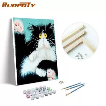 RUOPOTYDIY картина маслом кошки животные наборы для взрослых ручная роспись DIY подарок картина по номеру бабочка на холсте украшение дома 40x50cm NO Frame