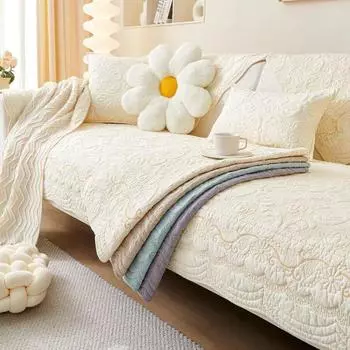 Rural Style Washable Cotton Sofa Towel Non-slip Embossed Floral Pattern Armchair Slipcover Furniture Protective Cushion Cover 70x70cm 1pc