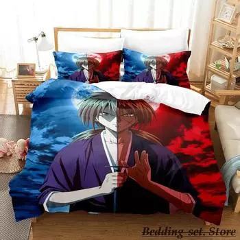 Rurouni Kenshin Постельное белье Single Twin Full Queen King Size Bed Set Adult Kid Bedroom Duvetcover Sets Anime Parure de lit Bed EU Single 135x200cm