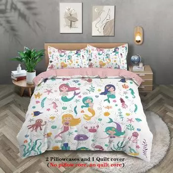 Русалка 3D цифровая печать полиэстер трехсекционный пододеяльник постельное белье пододеяльник наволочка дистрибуция 135x200cm