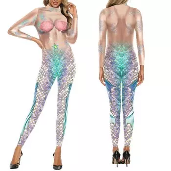 Русалка Косплей Сексуальный Костюм Русалочки Полное Тело Колготки 3D Принт Костюм Хэллоуин Цельный Забавный Шуточный Товар R2057 A [R-Dream] (S Размер)