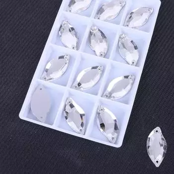 Русалка Плоское дно Двойное отверстие Стекло Ручной шов Дрель Белый Ab Кристалл Плоская пряжка DIY/Двойное отверстие Драгоценный камень Дрель 10x20mm 24pcs/bag белый