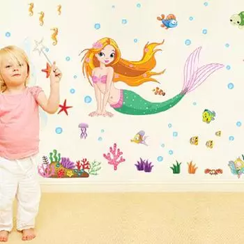 Русалка принцесса детская домашняя спальня ванная комната украшения ПВХ стикер стены