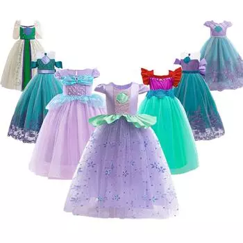 Русалочка Ариэль Принцесса Костюмы Молодых Девочек Фиолетовое Платье Дети Косплей Карнавальное Платье День Рождения Платья Пачки Летняя Новая Одежда 100(3-4Y)